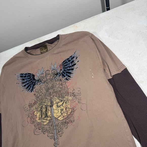 Vintage Notorious BIG Double Layered Long Sleeve Shirt XXL Brown Tan Y2K Skater - Picture 4 of 12